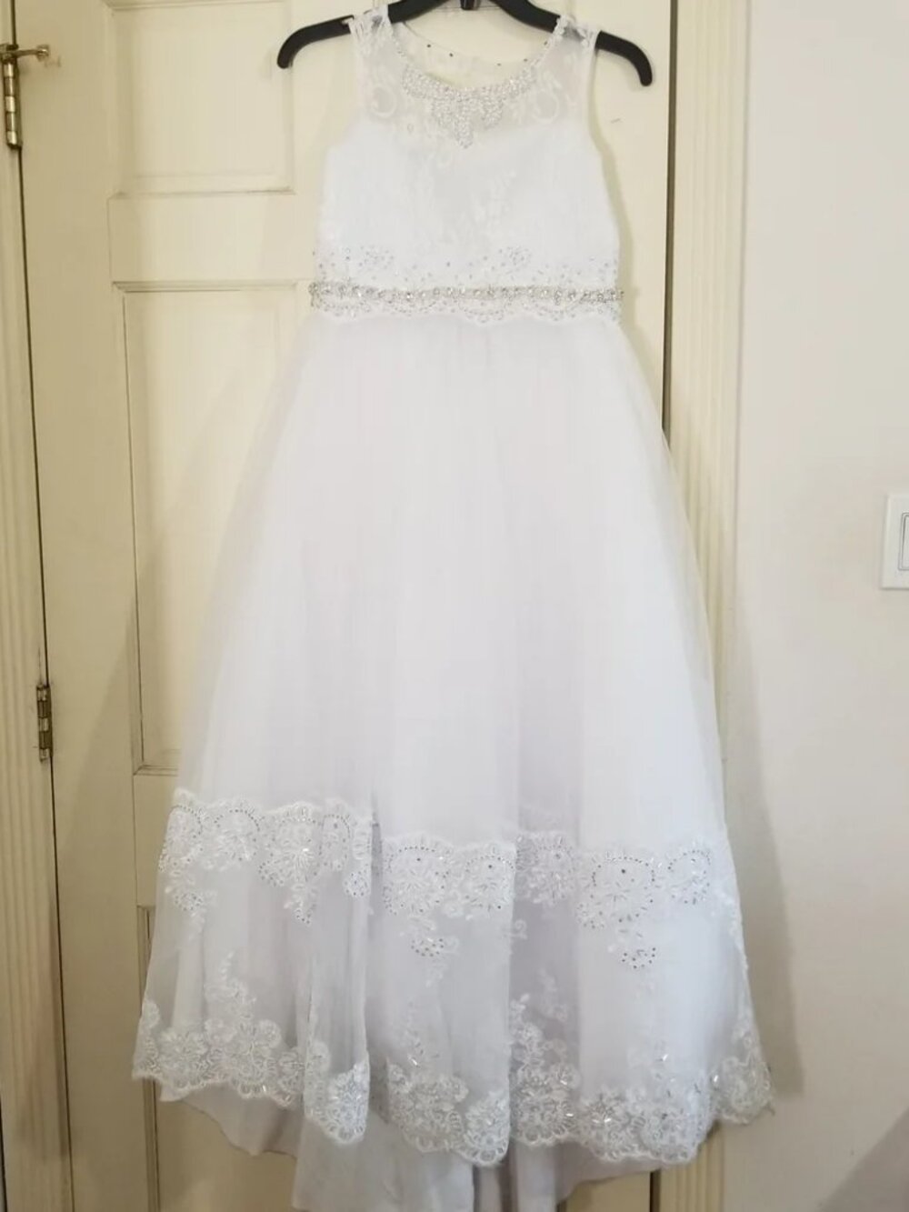 Communion White Lace Flower Girl Dress Butterfly Cape with Bow Size 12 - Picture 13 of 13
